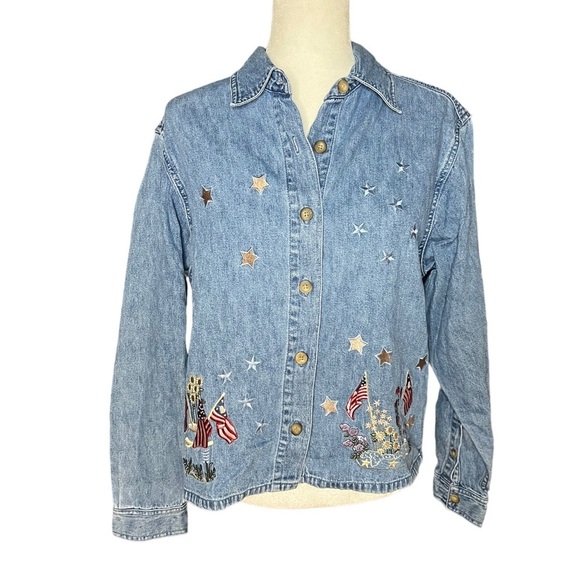 Vintage USA Denim Shirt Christopher & Banks M 100% Cotton - Picture 1 of 4